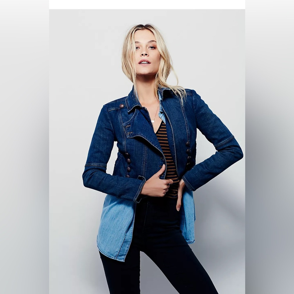 Free People Two-Tone Blue Denim Jacket